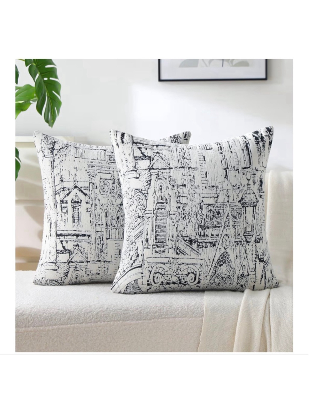 NEW Soft Set of 2 Architectural Throw Chenille Pillow Covers 20x20”
